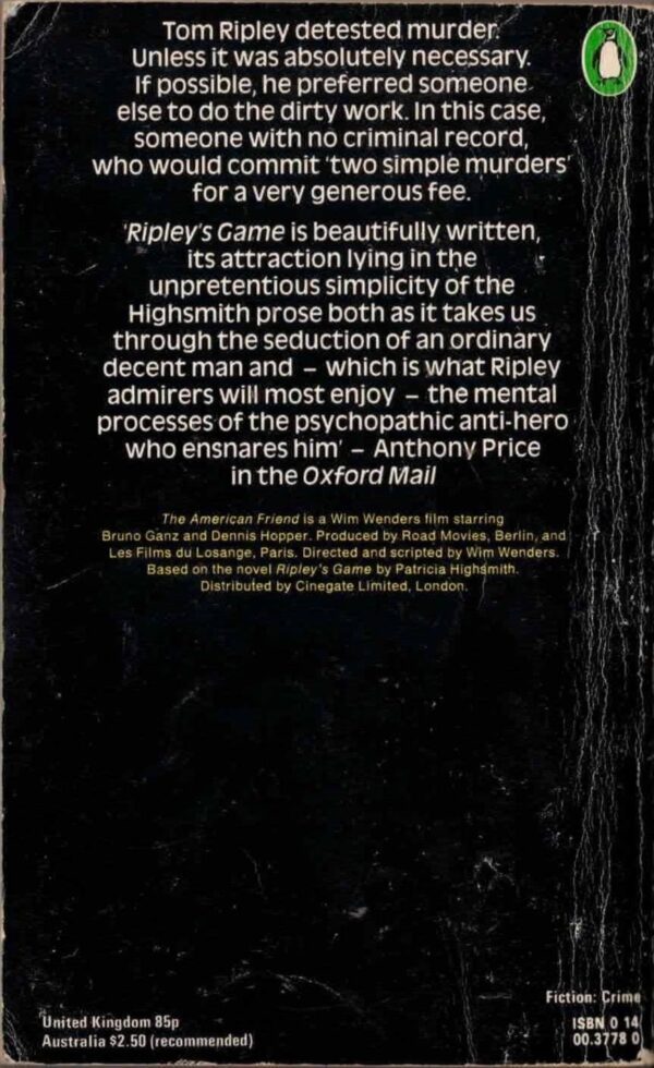 Ripley's Game by Patricia Highsmith (Movie Tie-In, Wim Wenders)